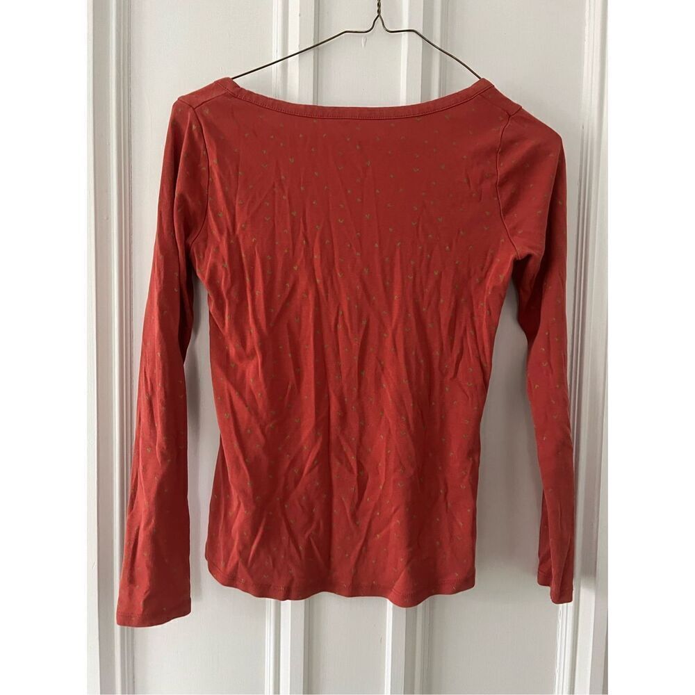 Camaieu essentials dark orange with gold stars Henley long sleeve tee S - Picture 3 of 4